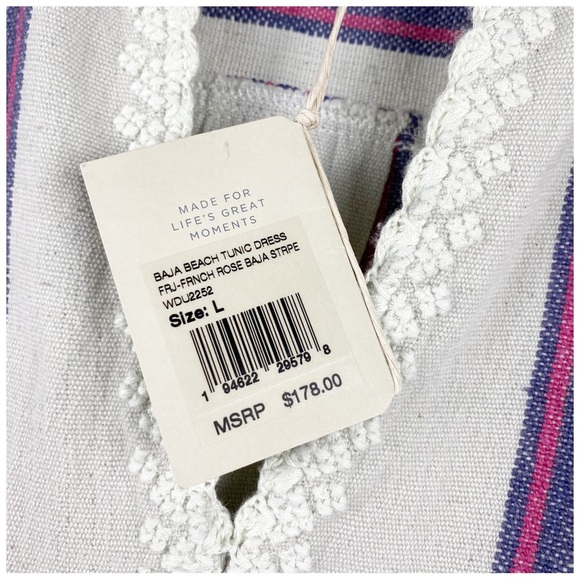 NWT Faherty Baja Beach Tunic Dress in French Rose Baja Stripe Size Large - Picture 10 of 12